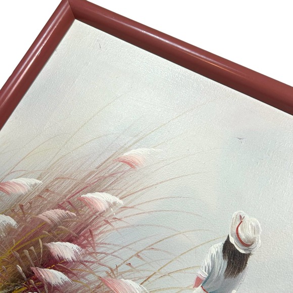 Vintage Original Framed Painting Girl Looking at the Sea Canvas 24x10 - Picture 5 of 10